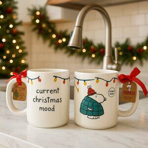 Rae Dunn Peanuts Christmas Mug Set – Snoopy “Current Christmas Mood” Holiday Mug